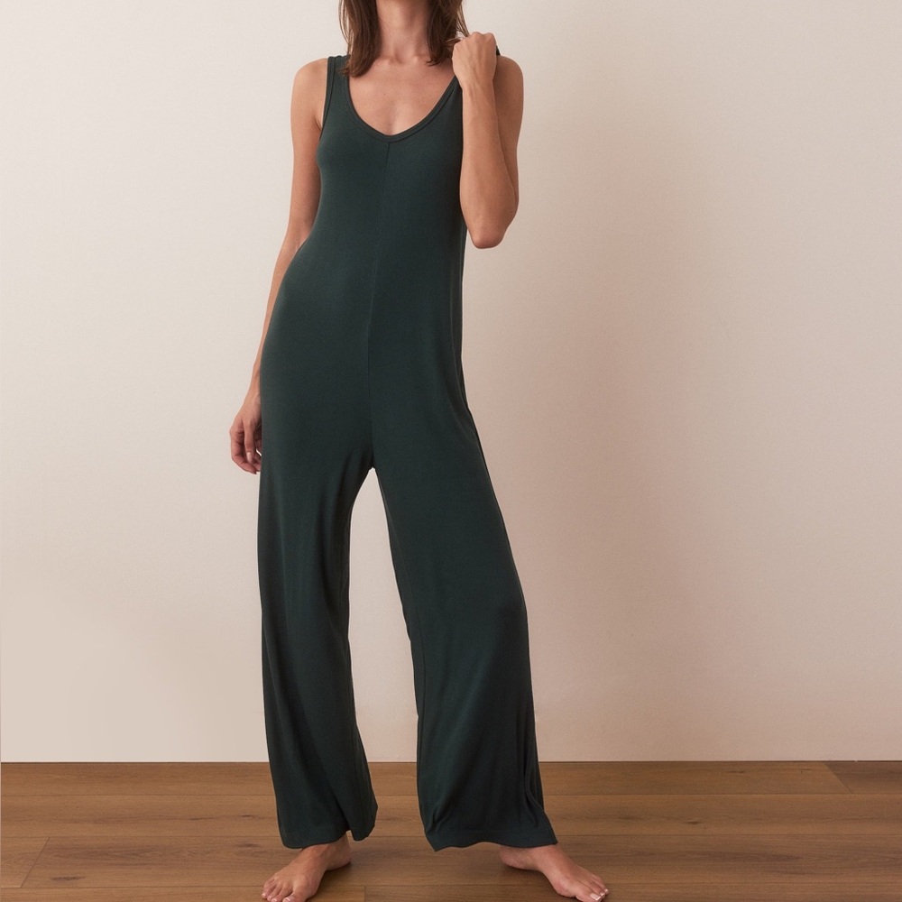Marine Layer Lexi Rib Lounge Jumpsuit - Ponderosa Pine Green - Size EXTRA LARGE